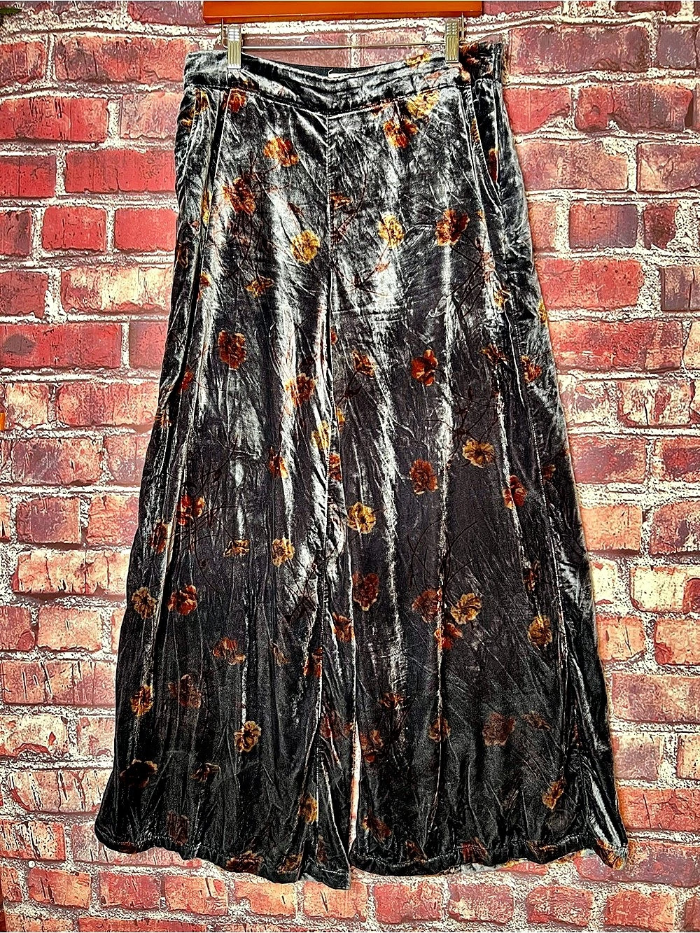 Anthropologie Ett:twa Jesse Velvet Floral Wide Leg Pants M Gray Blue